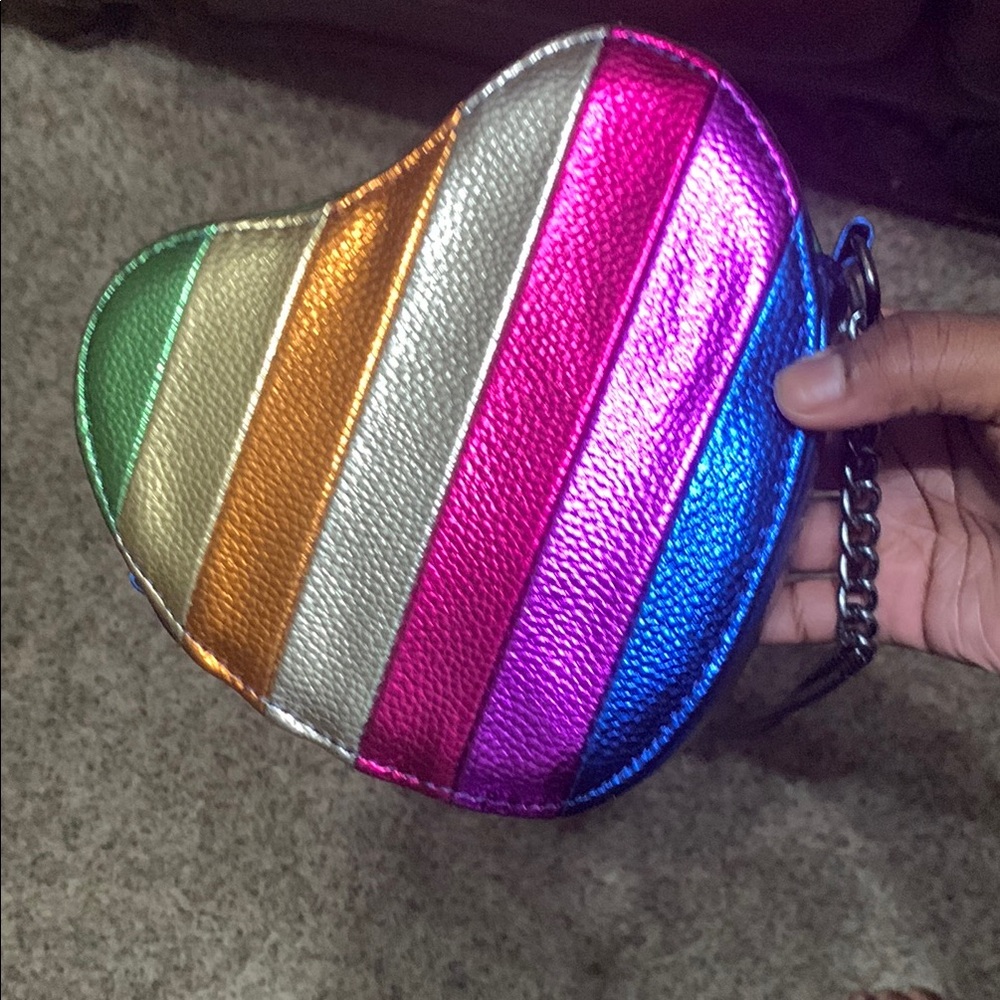 Vibrant Green and Orange Clutch with Heart Shape and Textured Finish with